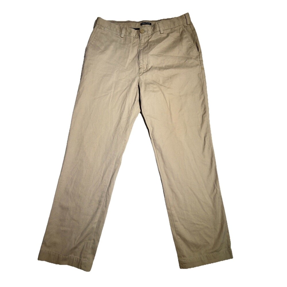 Nautica Rigger Classic Fit Beige Pleated Straight Leg Pants Men's sz 36Wx32L